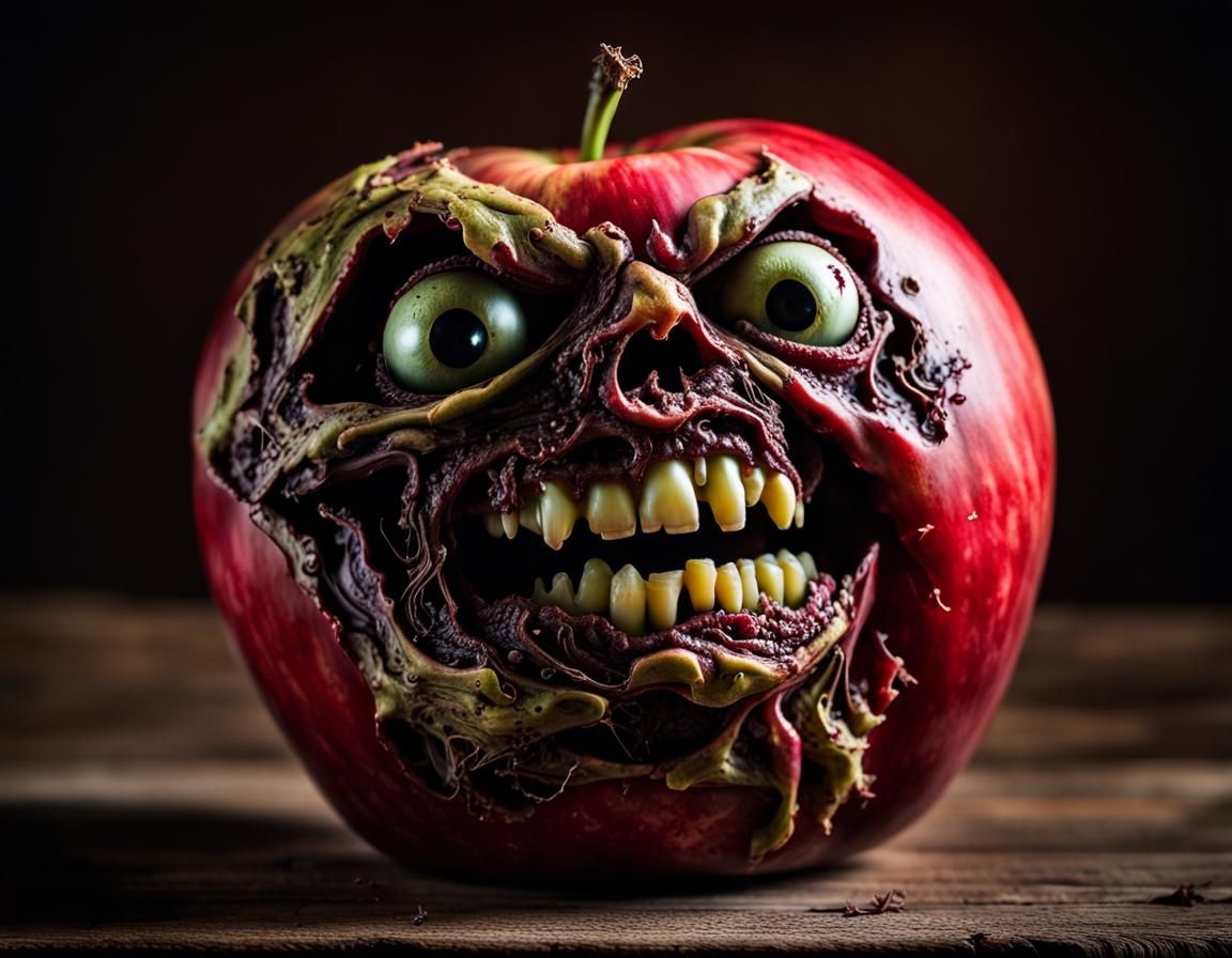 Scary Zombie Apple: Hyperrealistic Horror Still Life