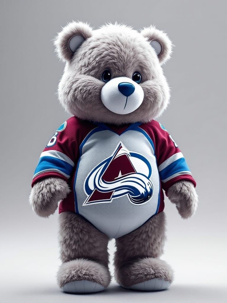 Colorado Avalanche Care Bear with Logo in Burgundy and Blue