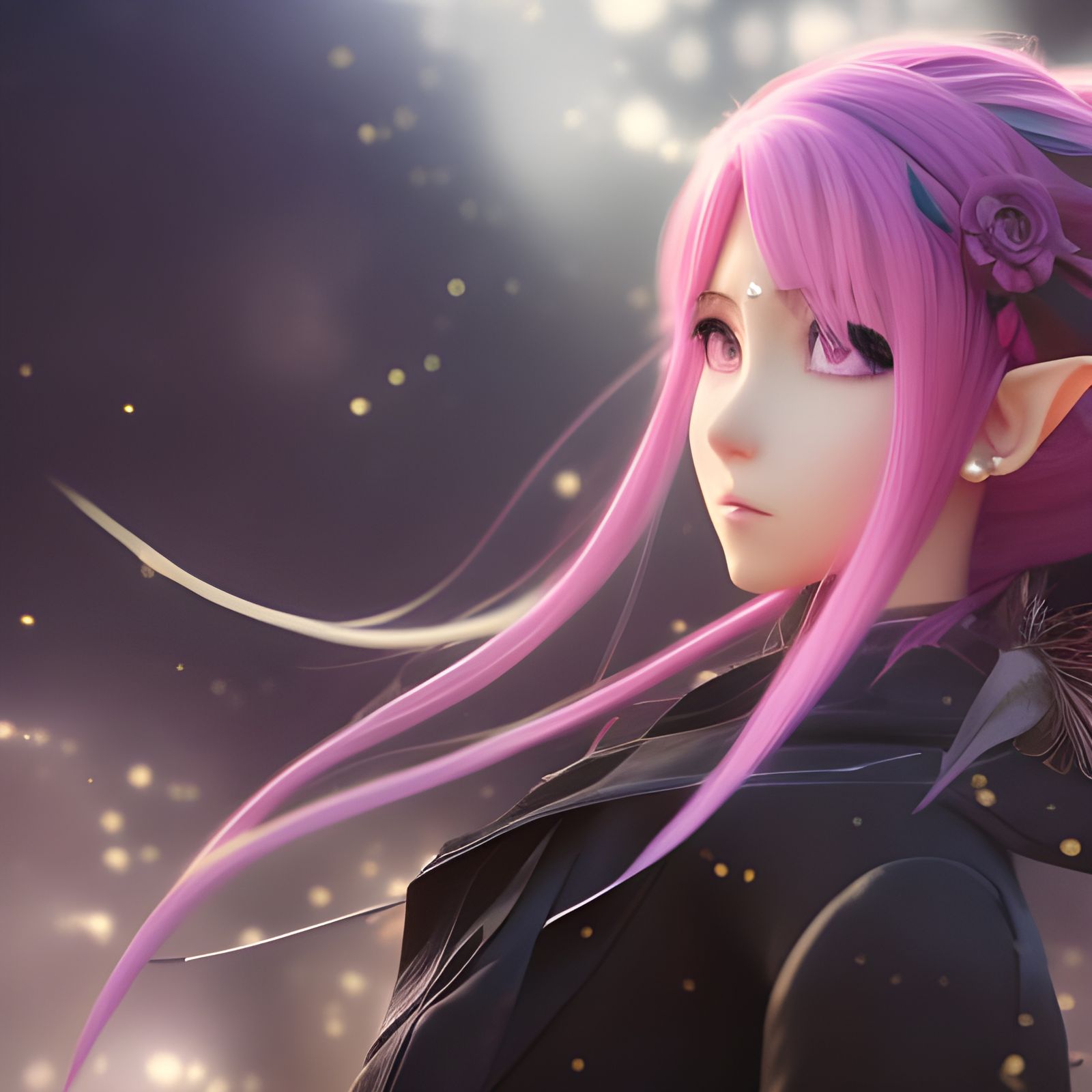 Gothic Anime Elf with Fairy Wings in Ghibli Style