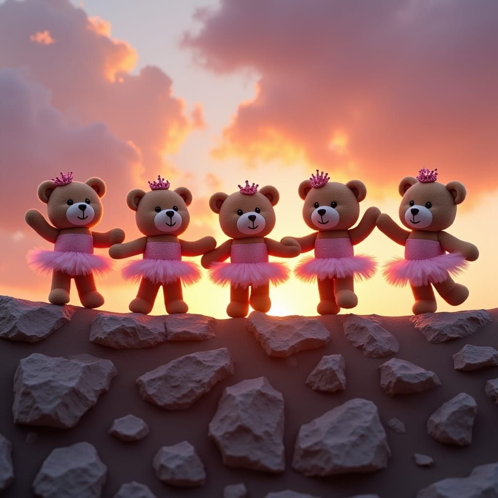 Teddy Bear Ballerinas Dance at Sunset: Digital Matte Paintin...