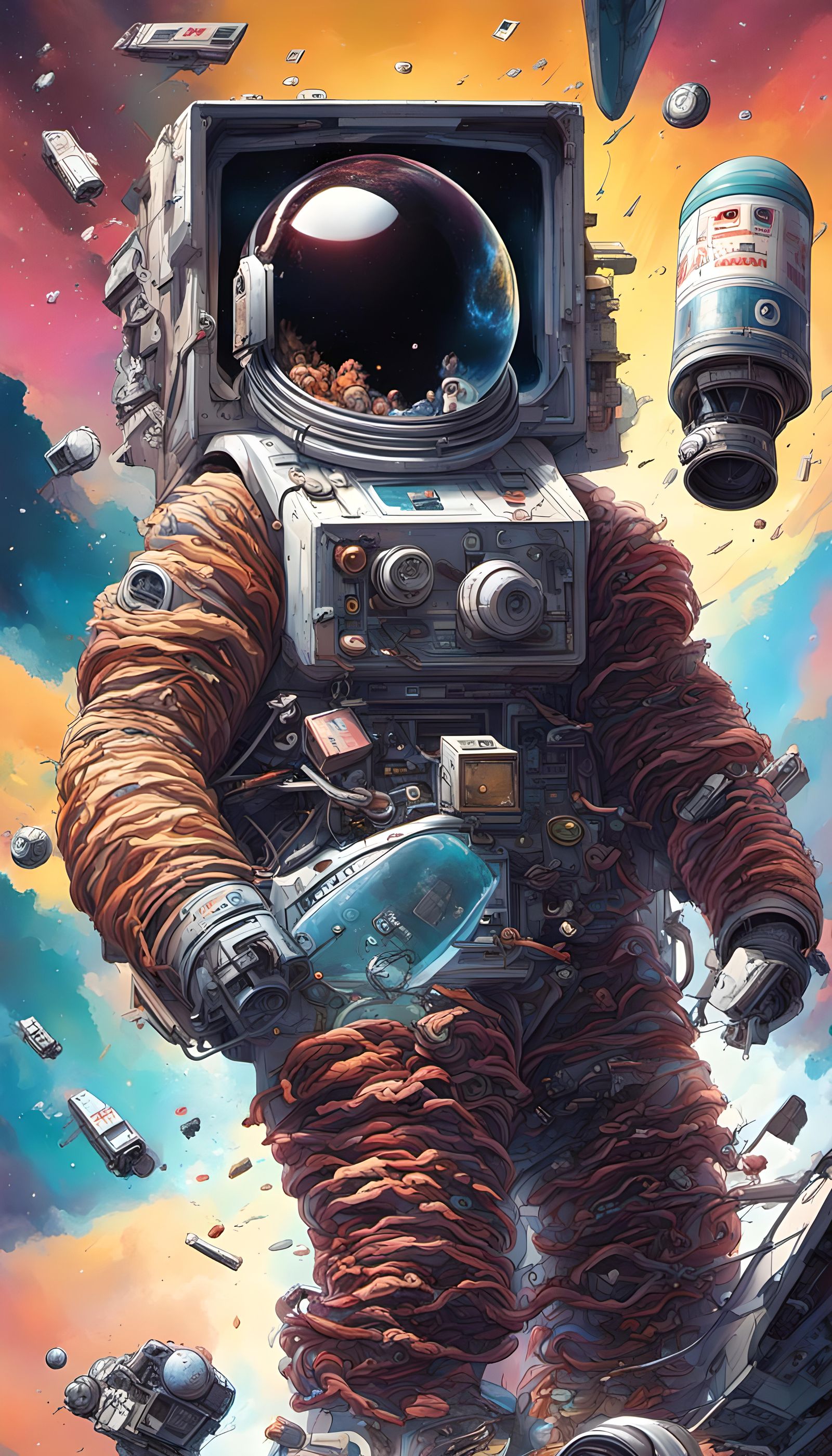 Retro 80s Tech Junk Drifting in Space