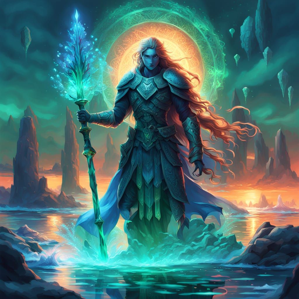 Merfolk Warrior Wields Trident in Sunken City