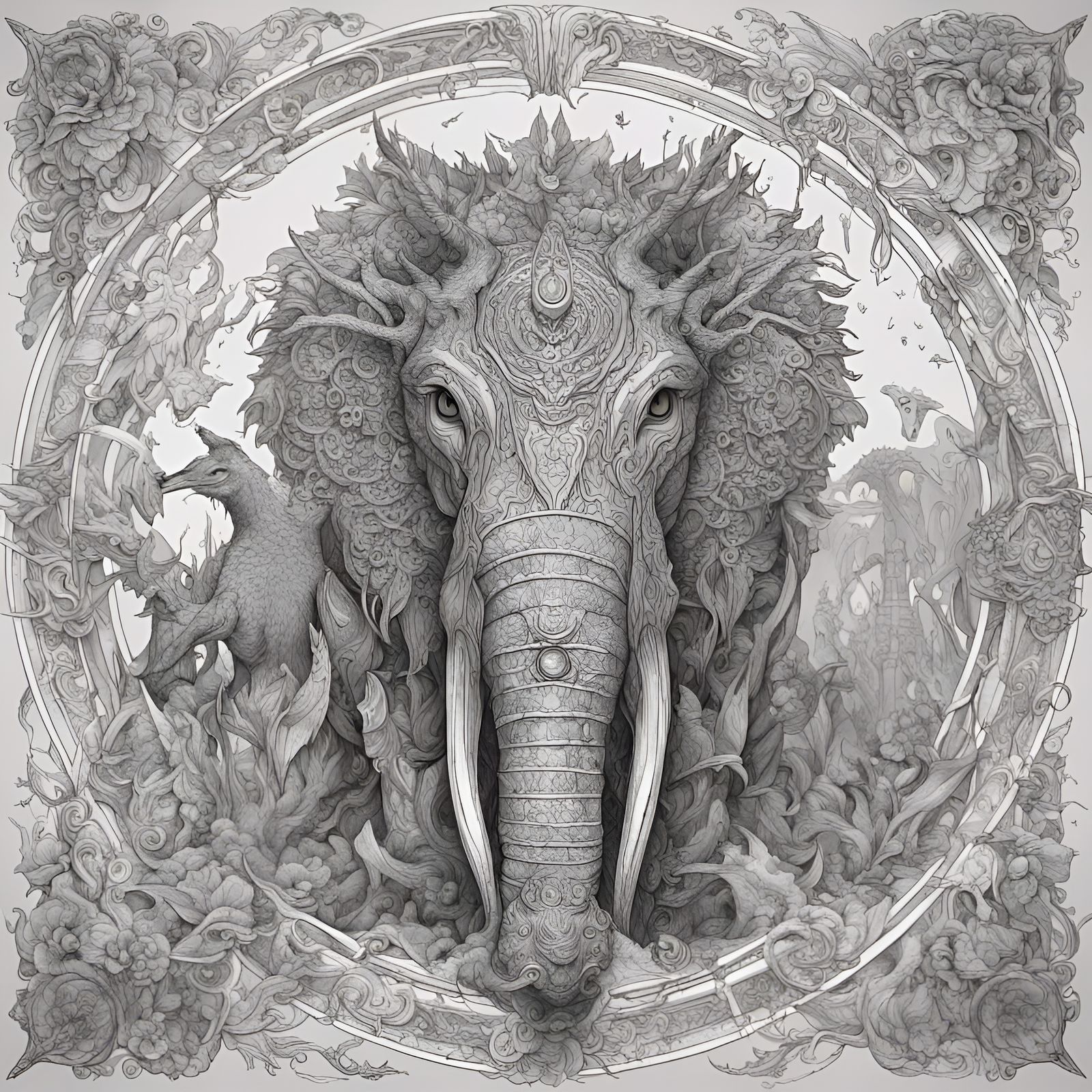 Detailed Animal Coloring Page in Fantasy Art Style
