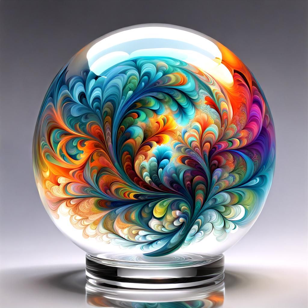Psychedelic Fractal Design in Glass Sphere