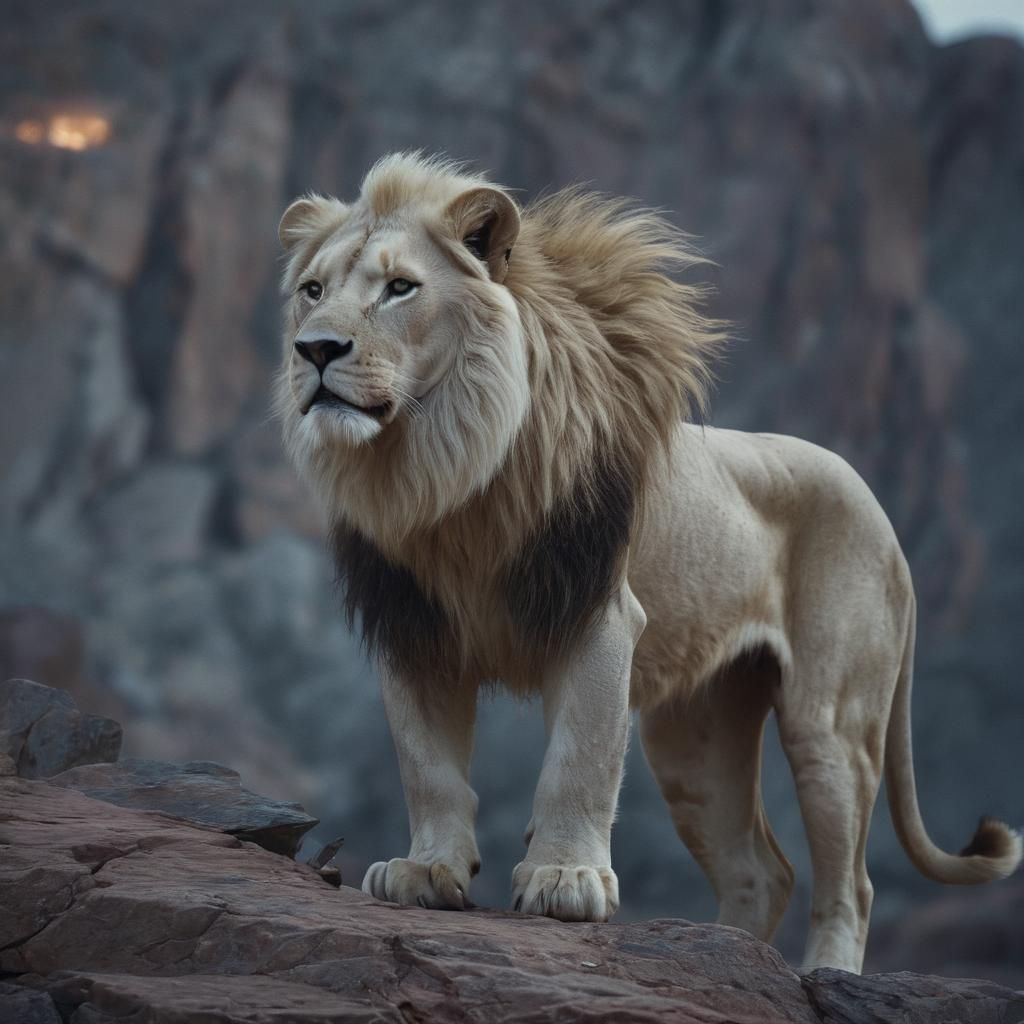 Majestic White Lion on Rocky Mountain