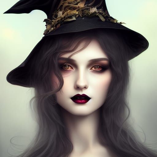 Seductive Woodland Goth Witch Portrait in 8K