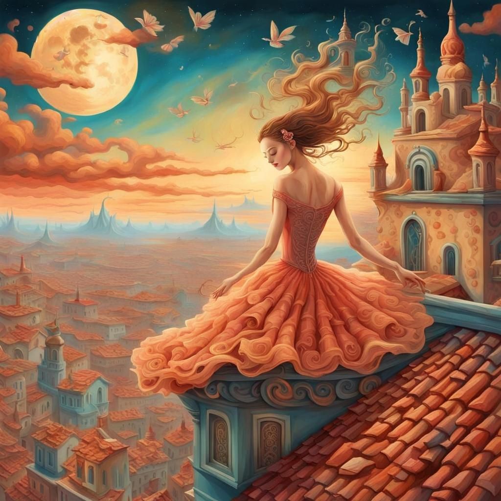 Ballerina in Surreal Moonlit Dreamscape