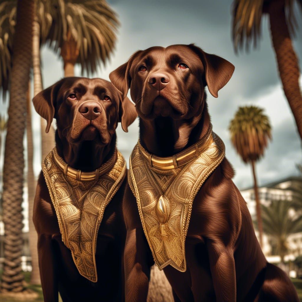 Hyperrealistic Chocolate Lab on Tropical Beach