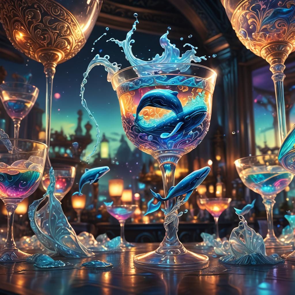 Glowing Cocktail Reflecting a Whale, Fantasy Realism