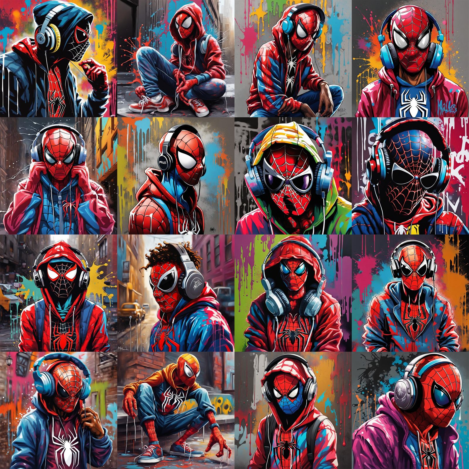 Miles Morales Spider-Man Graffiti Art with Hoodie