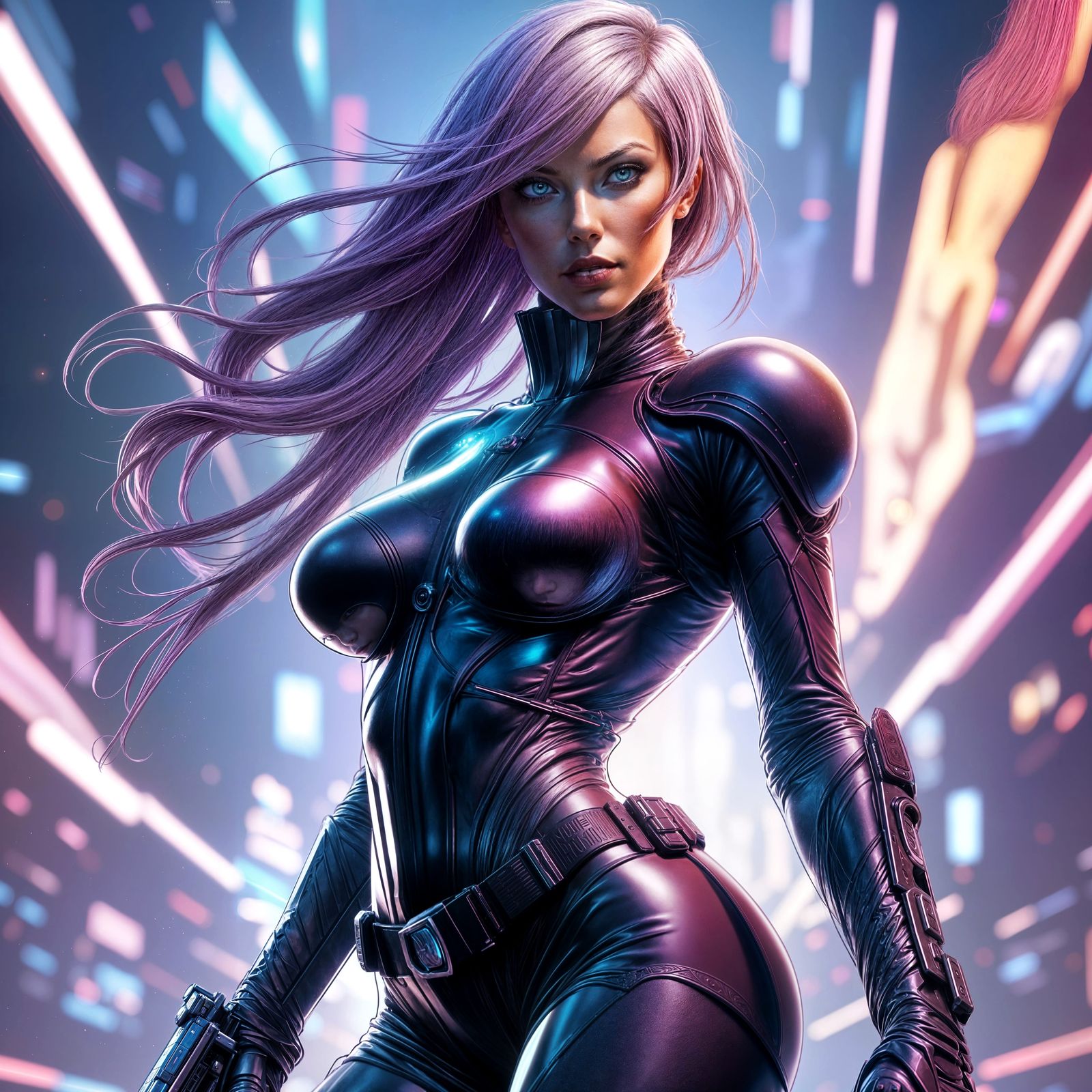 Anime Female Warrior with Laser Rifle in 3D