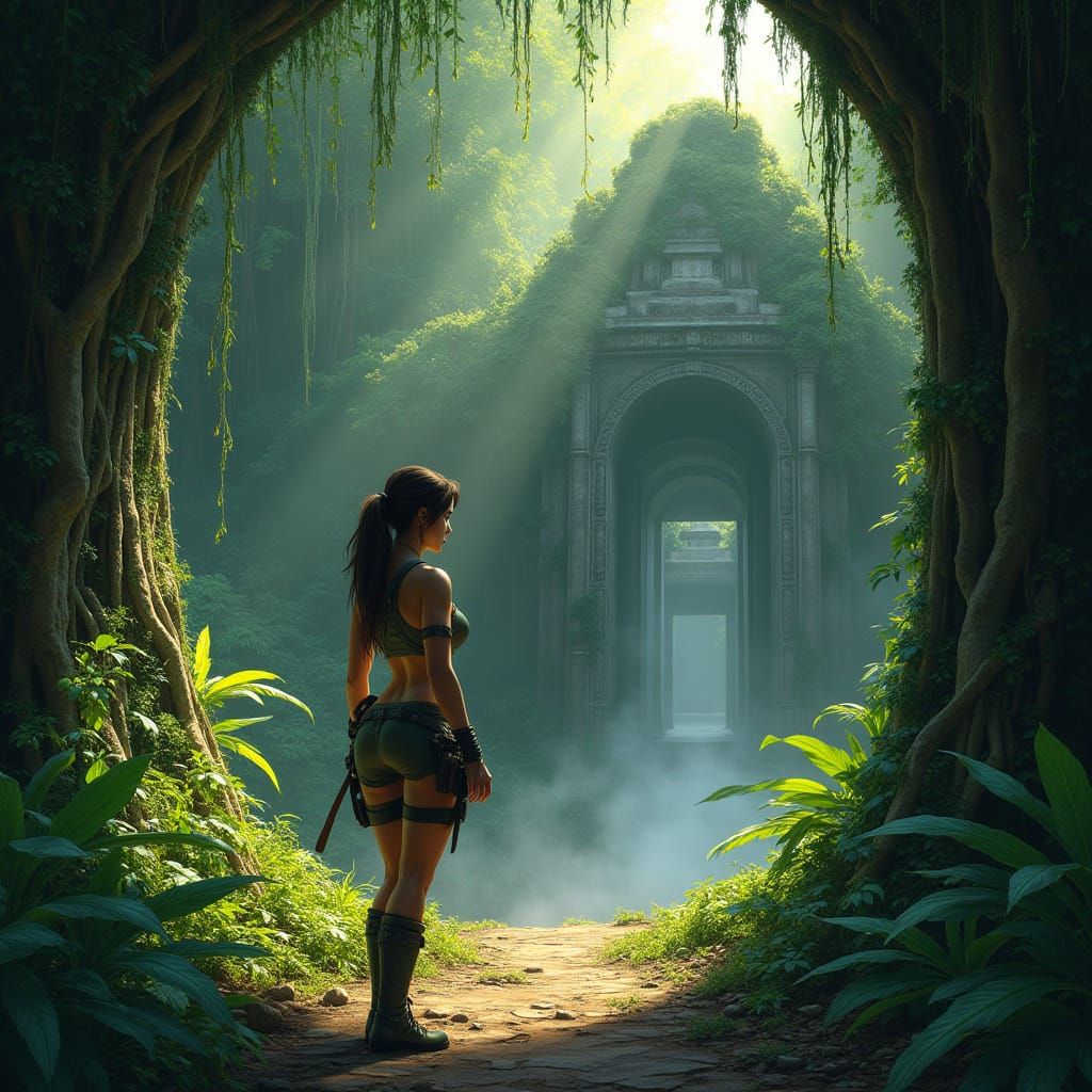 Lara Croft Explores Ancient Temple in Vibrant Rainforest