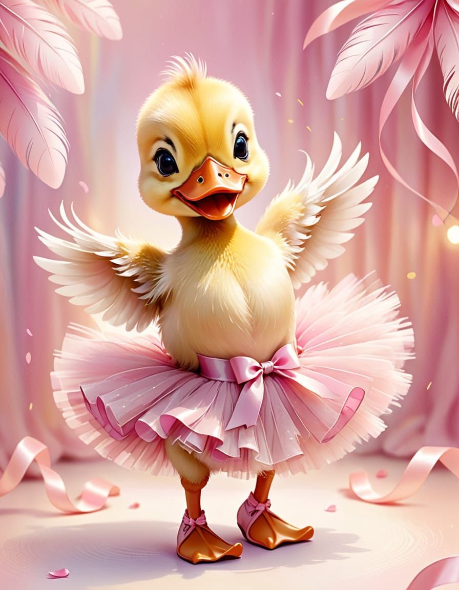 Duckling Dancer in Pink Tutu: Watercolor Illustration