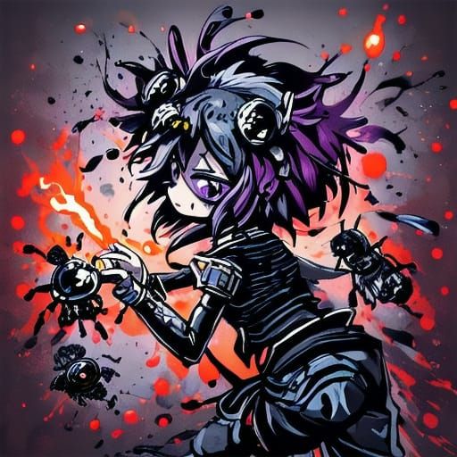 Steampunk Witch Breaths Fire in Graffiti Art