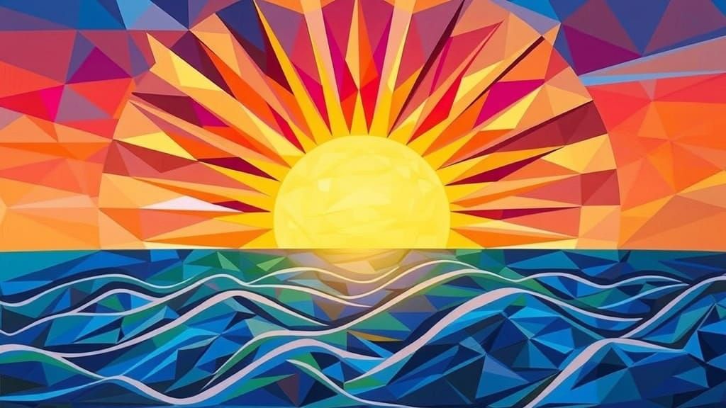 Geometric Pointillist Sunrise: Symbolic Hope