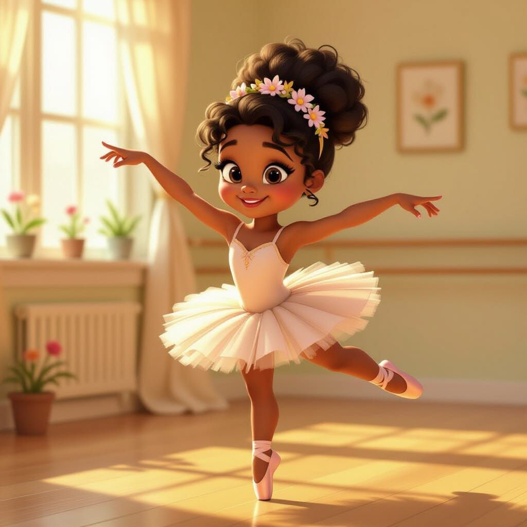 Chubby Black Ballerina Practices Pliés in Sunlit Studio