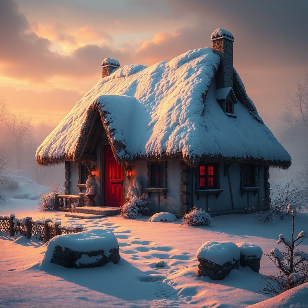 Winter Wonderland Cottage in Crimson Accents