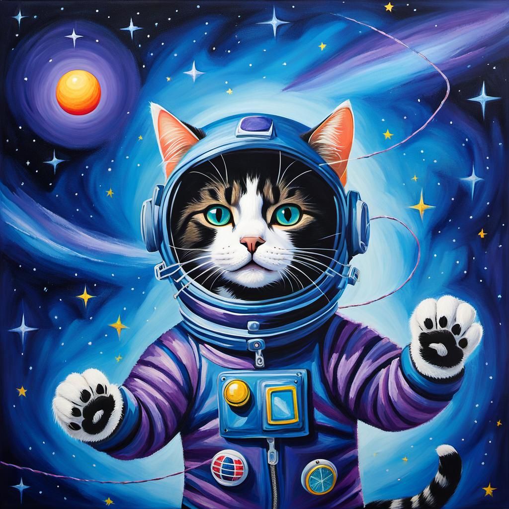 Cat in Space Suit: Acrylic Style Digital Art