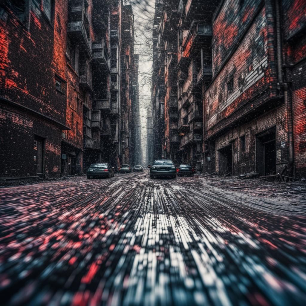 Digital Glitch Street Scene in Photomash Style
