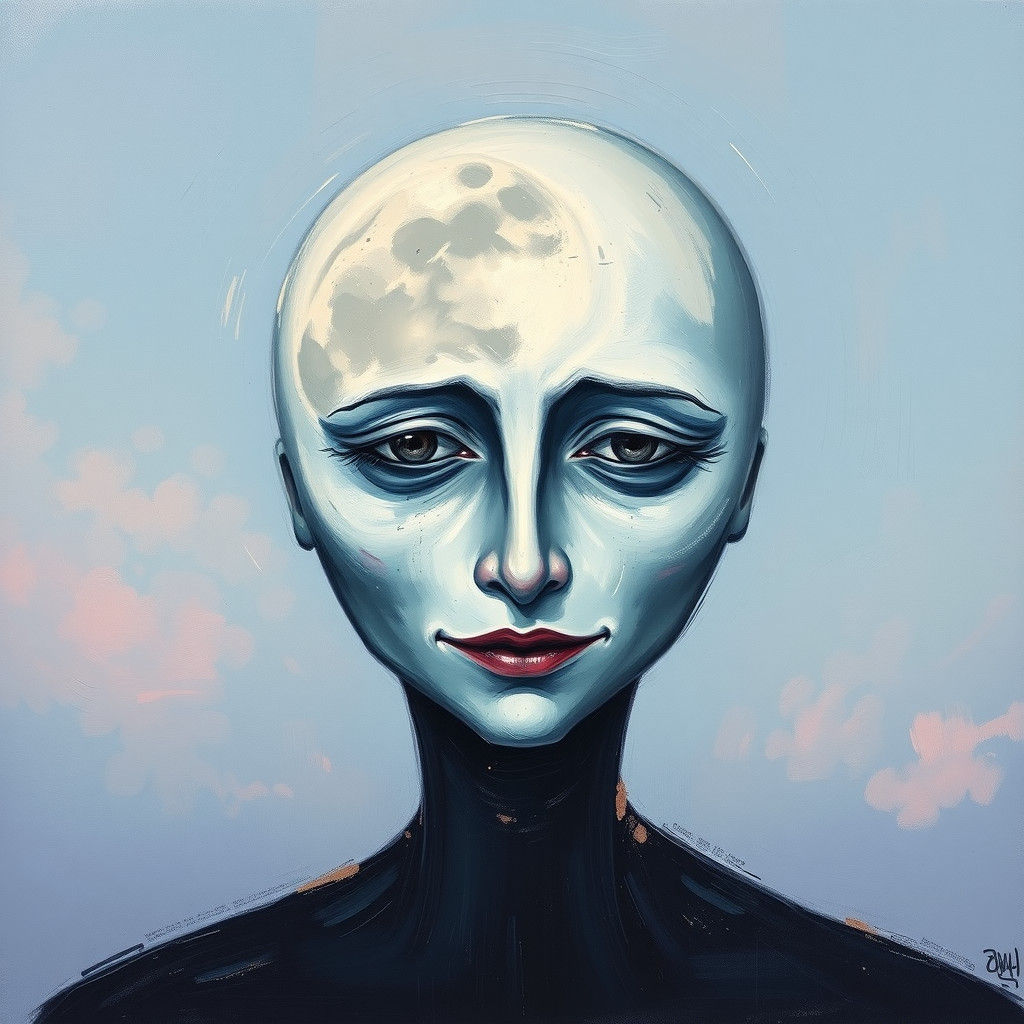 Eerie Winter Summer Moon Face in Expressionist Style