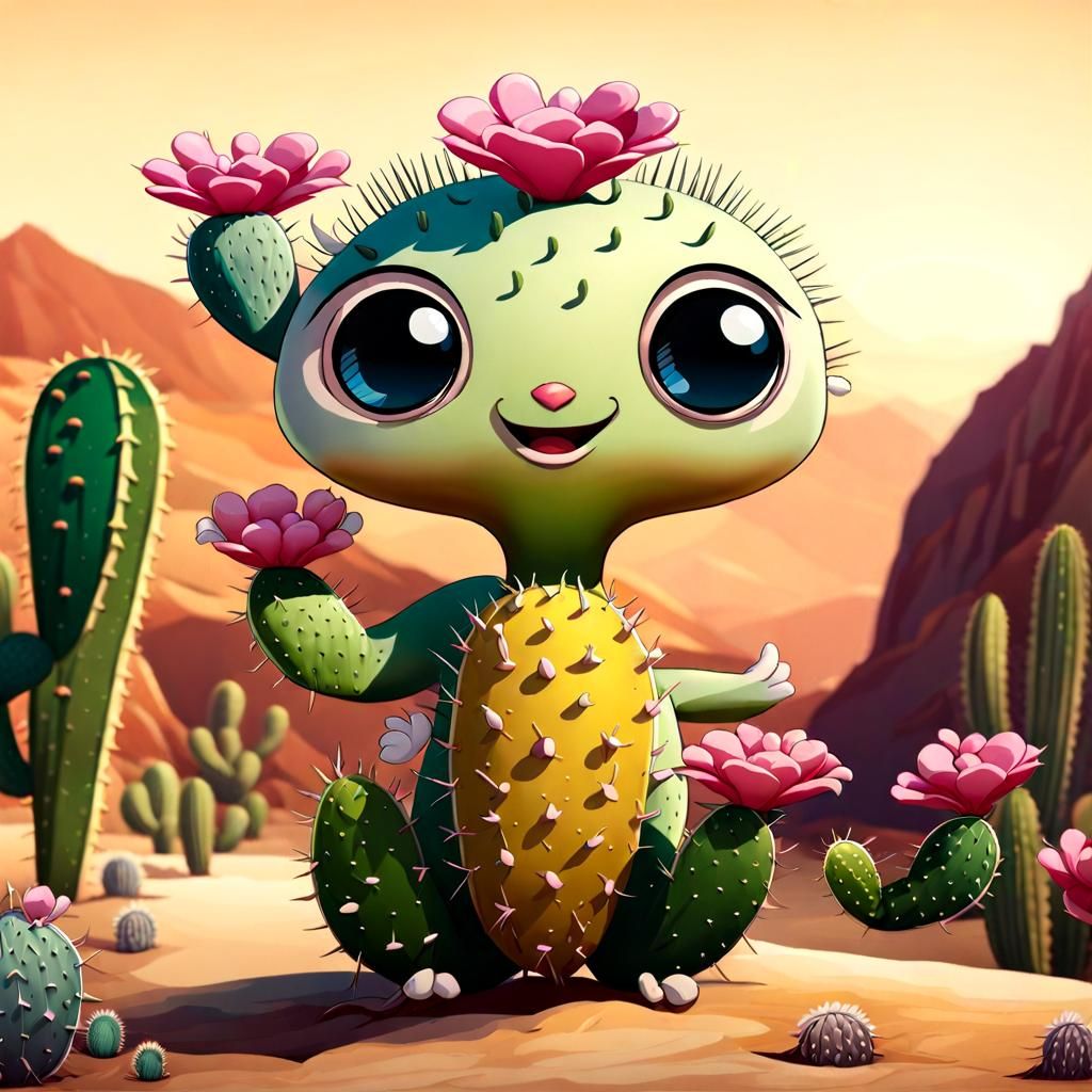 Cute Cactus-Shroom Hybrid in Desert Concept Art