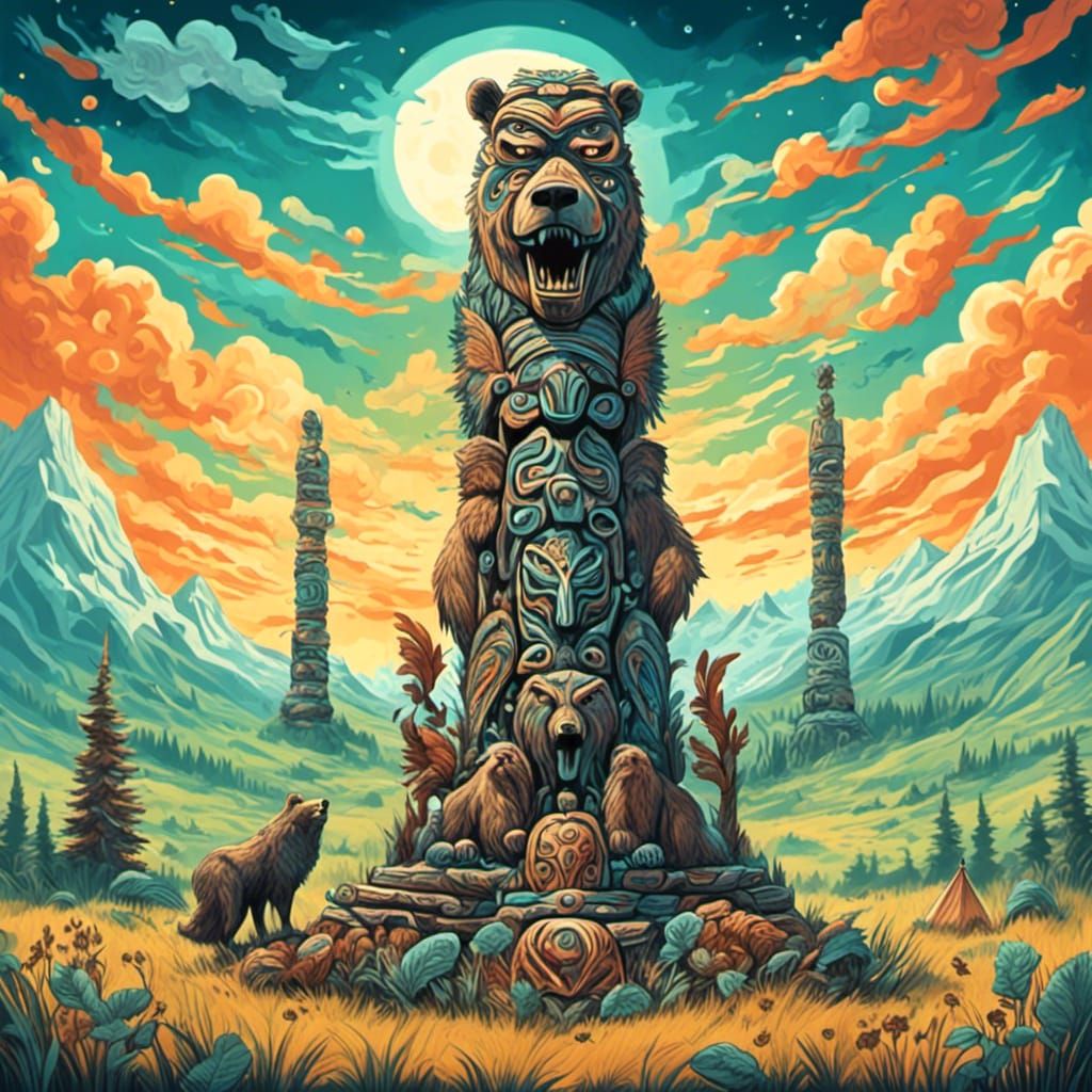 Totem Pole in Overgrown Meadow, by Pablo Amaringo