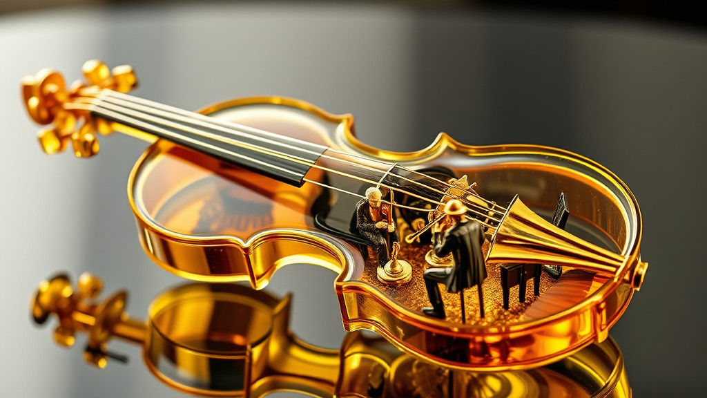 Gold Glass Violin with Miniature Orchestra