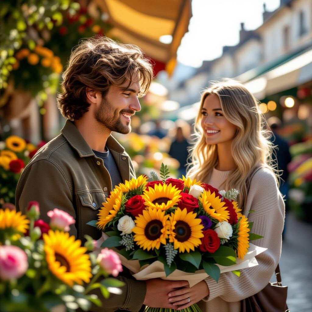 Jindra Buys Flowers at La Rochelle Market for Alexandra