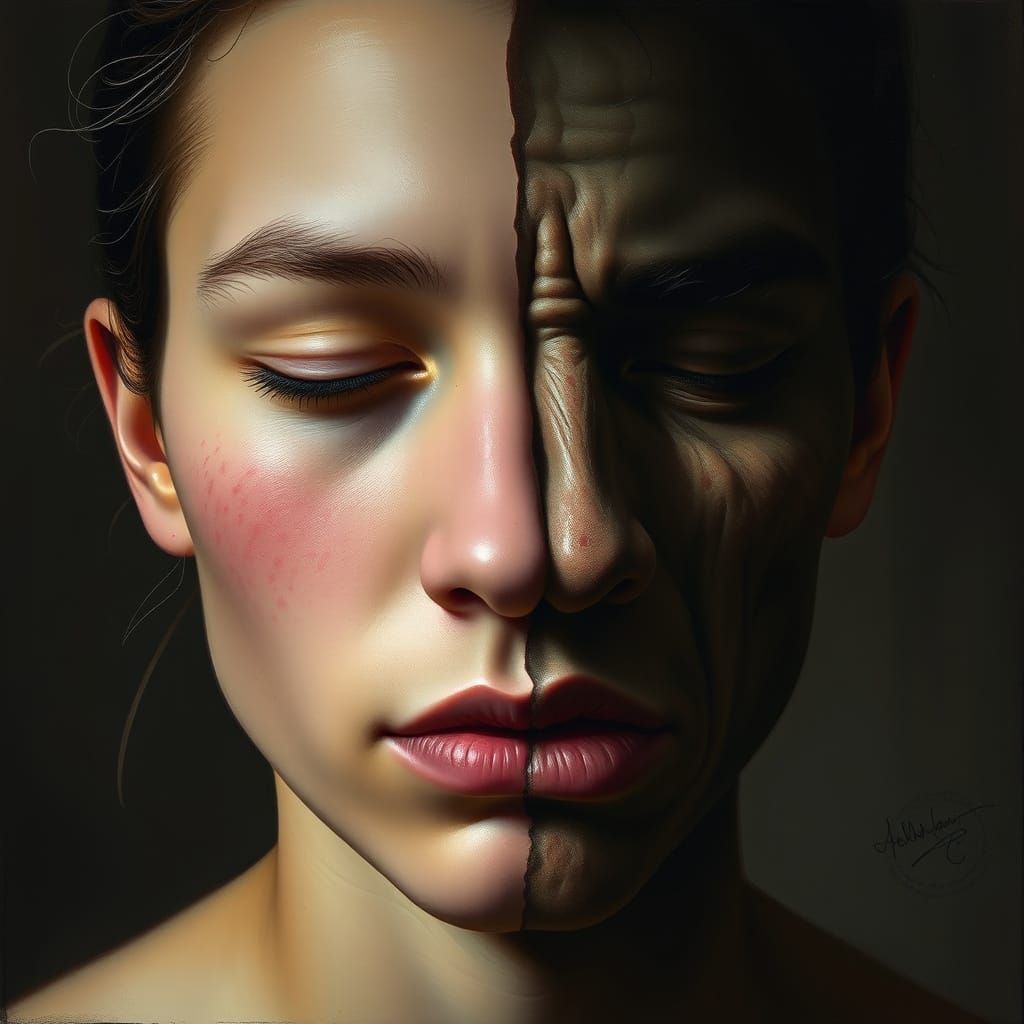 Hyperrealistic Portrait: Serenity and Anguish in Earth Tones