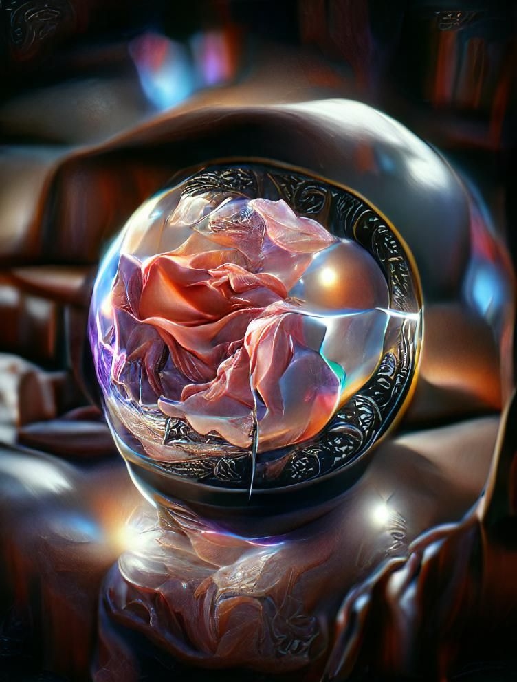 Rose in Crystal Ball: Cosmic Mixed Media