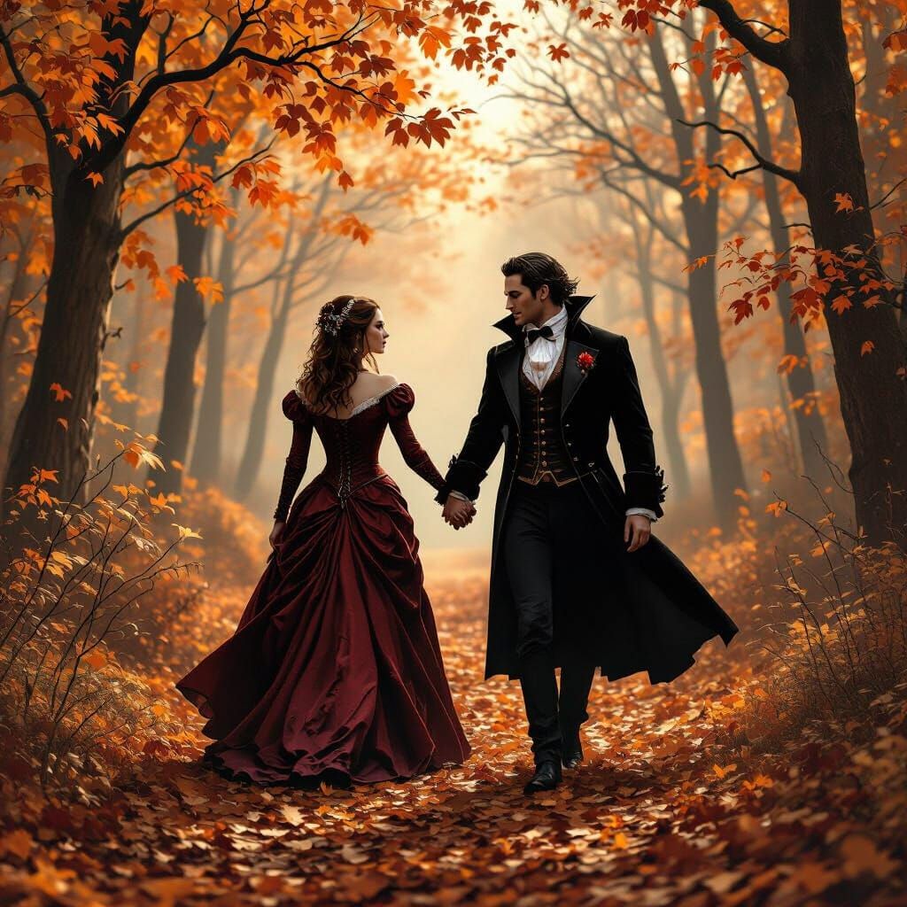 Victorian Vampire Couple's Autumn Date Night