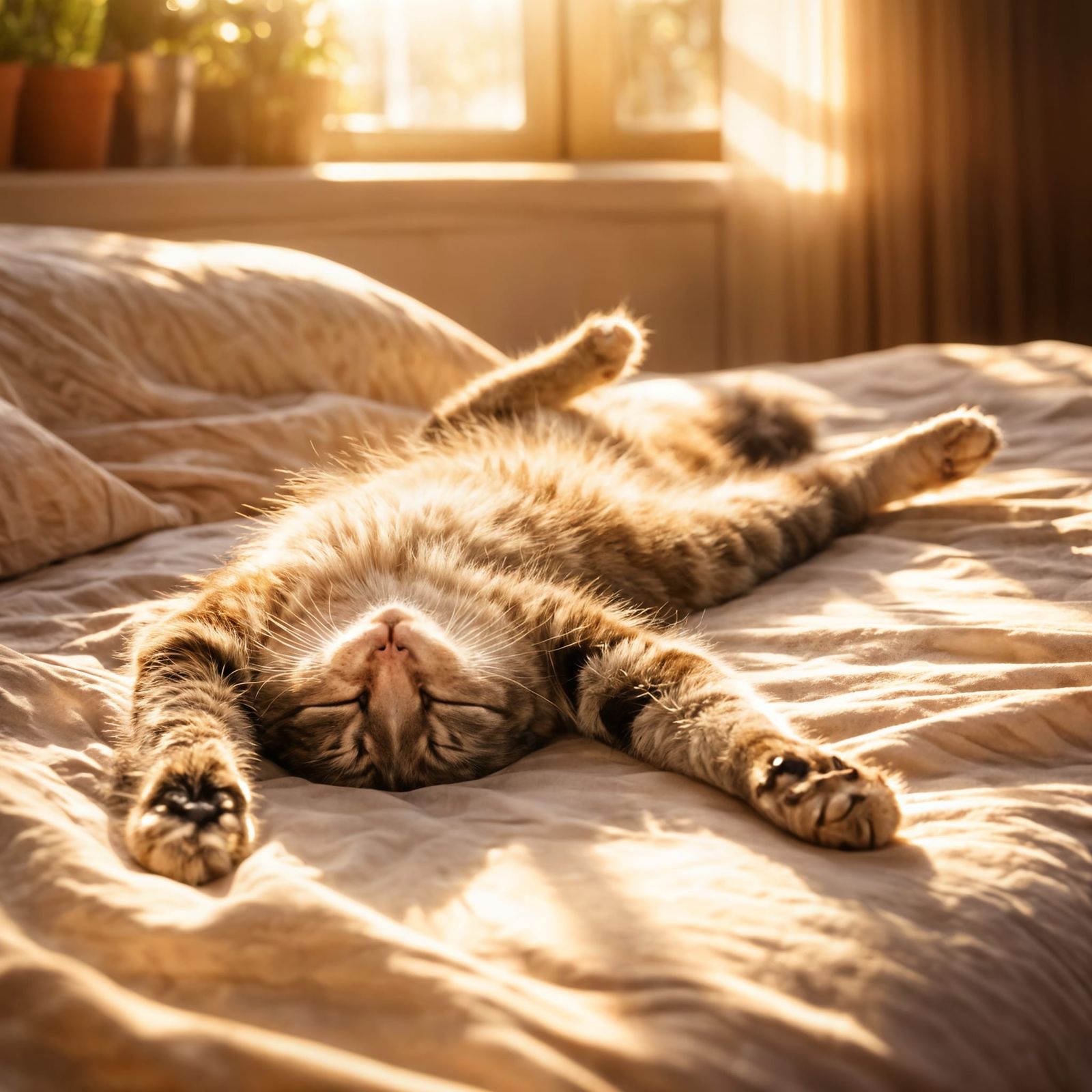 Cat Wakes Up in Morning Sunlight