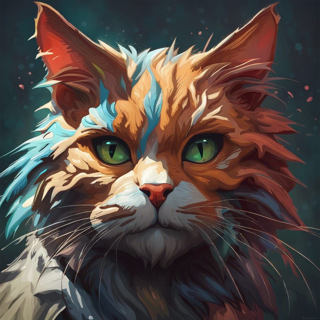 Jurassic Cat Portrait in Hyperdetailed Style