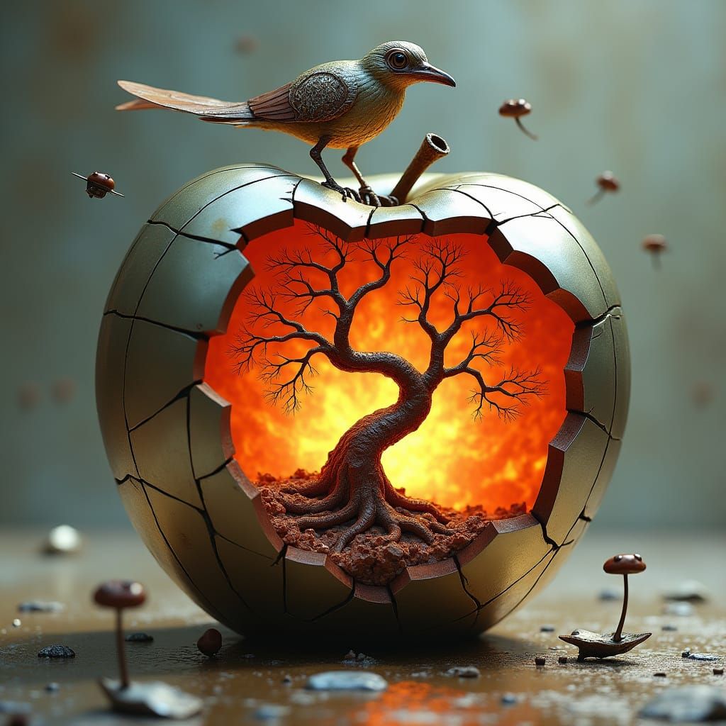 Cracked Apple Reveals Steampunk Glowing World