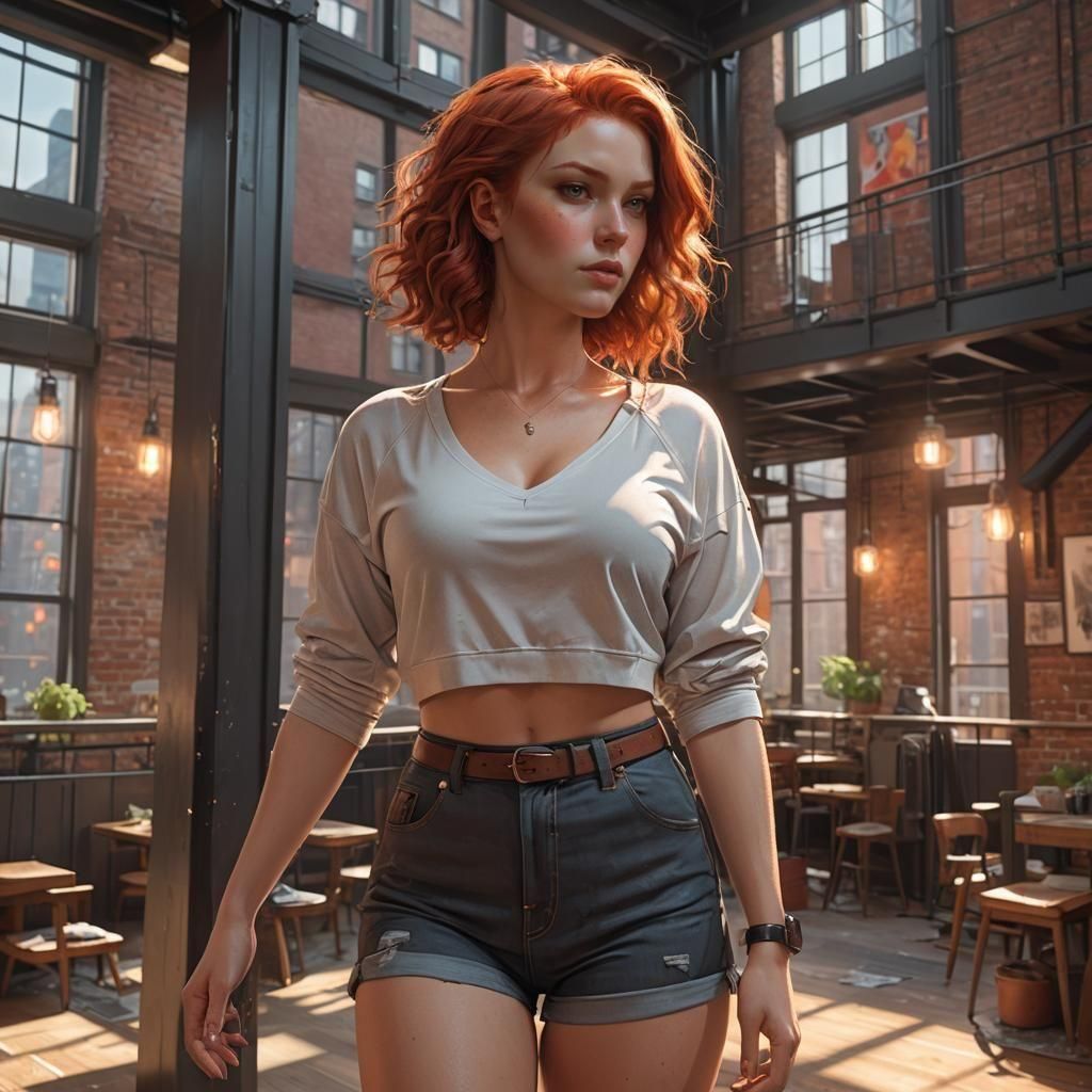 Woman Posing in Loft, Digital Art Portrait