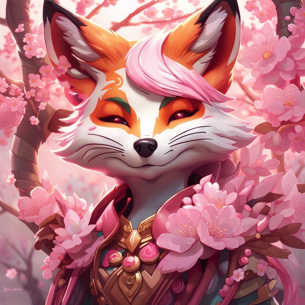 Chibi Cherry Blossom Fox Portrait in 8K