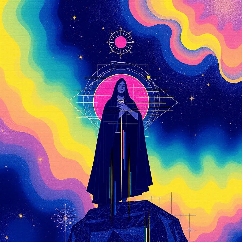 Abstract Constellation in Glitchcore Style