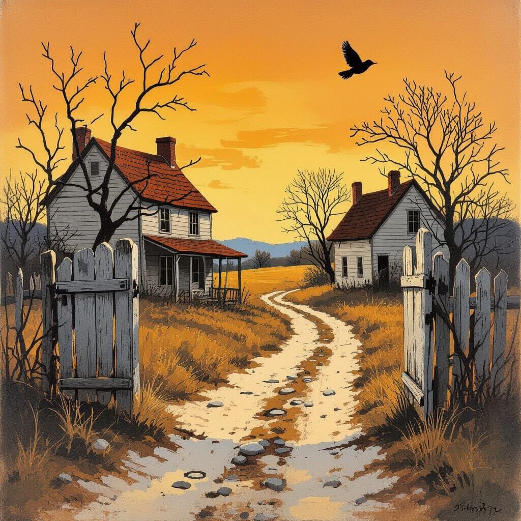 Old Houses with Sandy Road in Warm Light