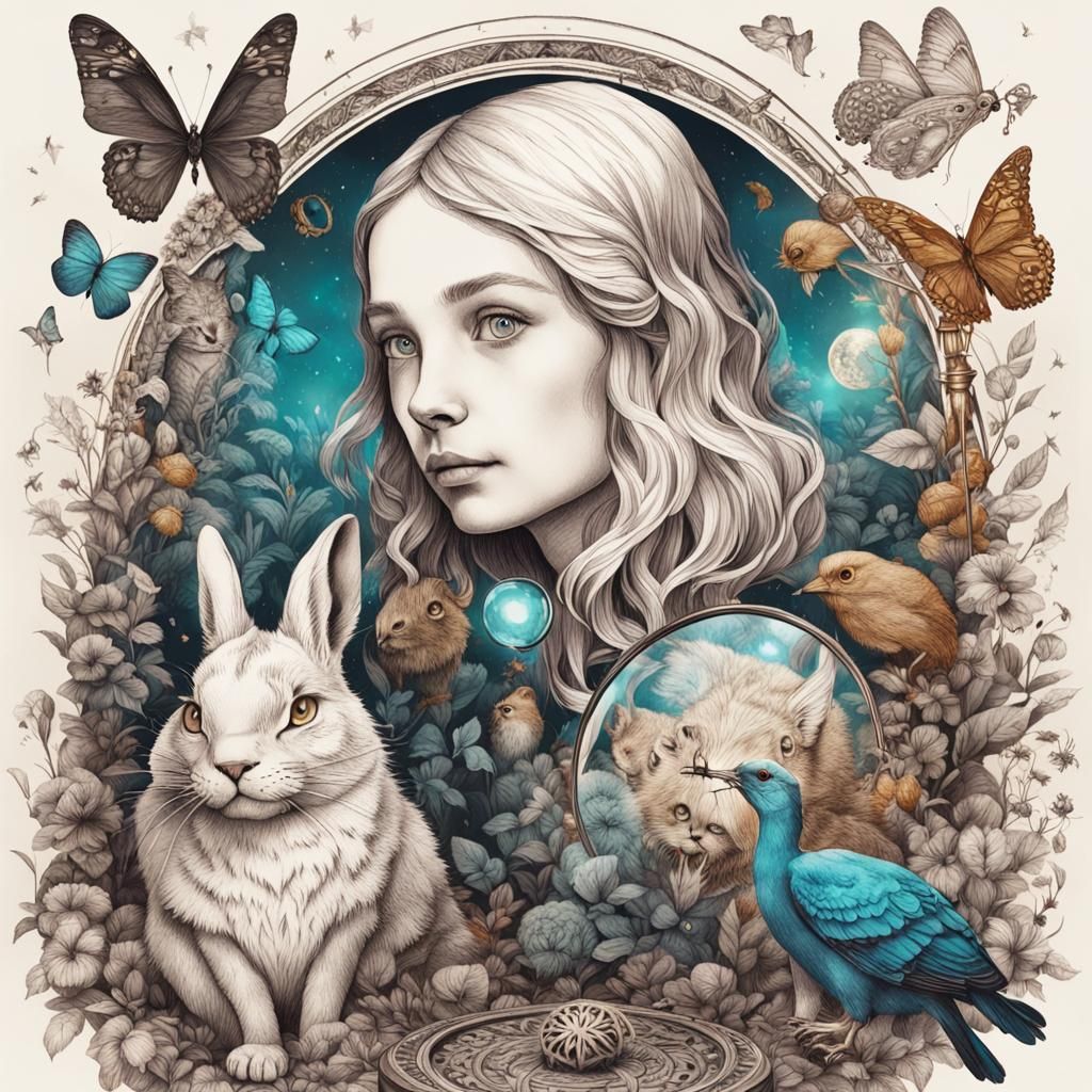 Alice in a Magical World: Hyperrealistic Illustration