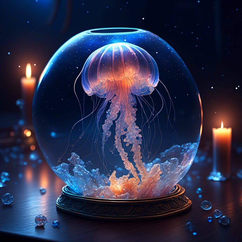 Crystal Apple Reflecting Stars, Digital Art