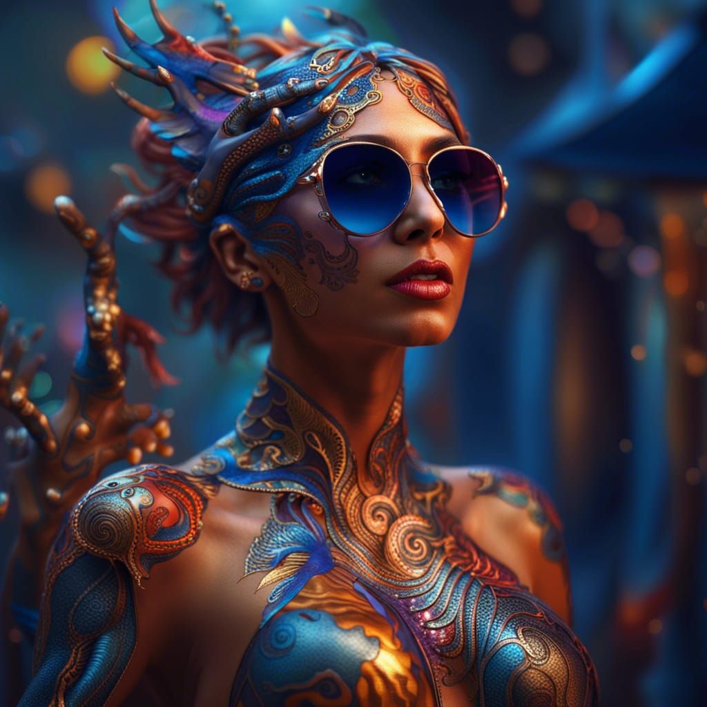 Body Paint Woman in Detailed Digital Painting
