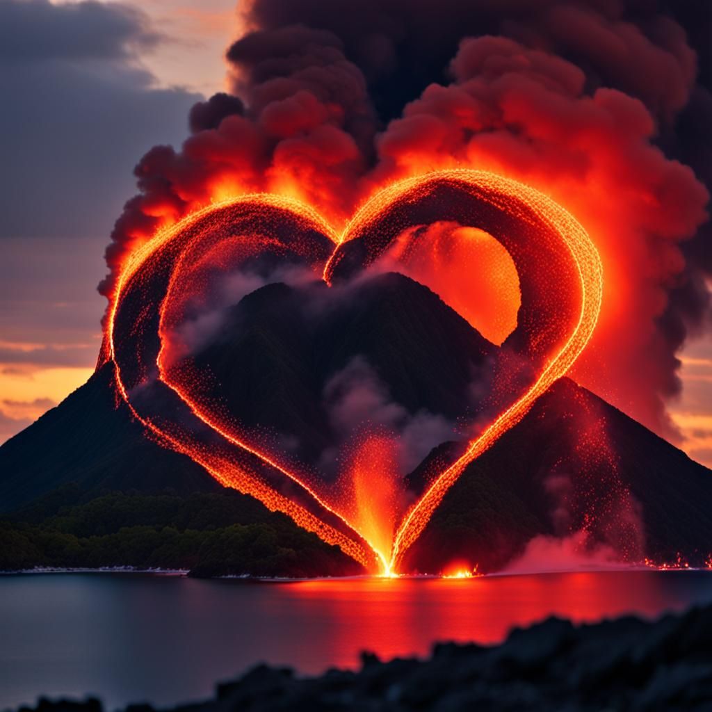 Heart Volcano Erupting on Paradise Island