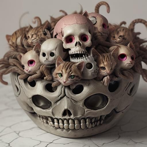 Surreal Worms in Kitchen: 3D Render with Skull Masks