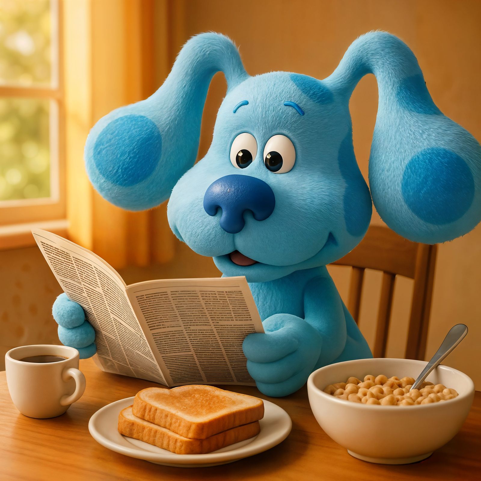 Adorable CGI Blue's Clues Dog Reading Newspaper