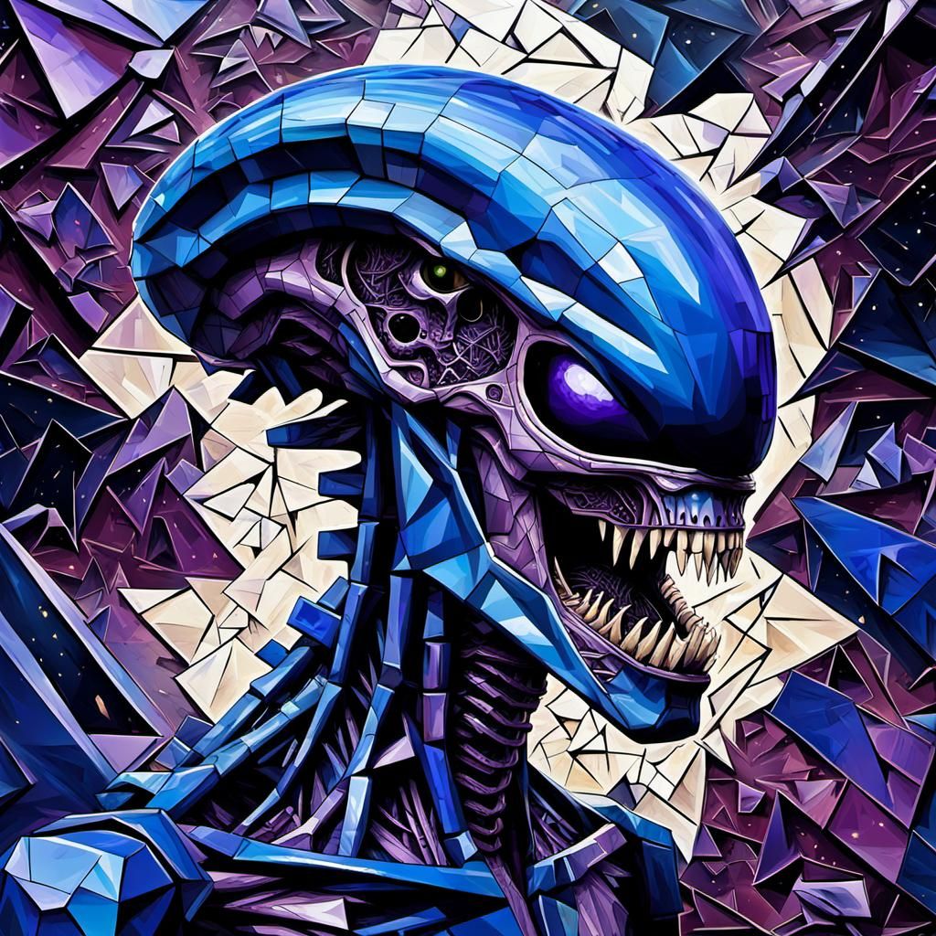 Fractured Xenomorph in Surrealist Biomechanical Style