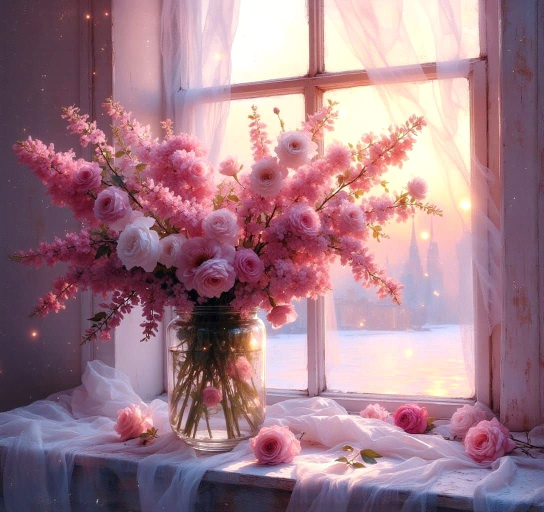 Lilacs and Roses in Summer Rain: Vintage Film Style