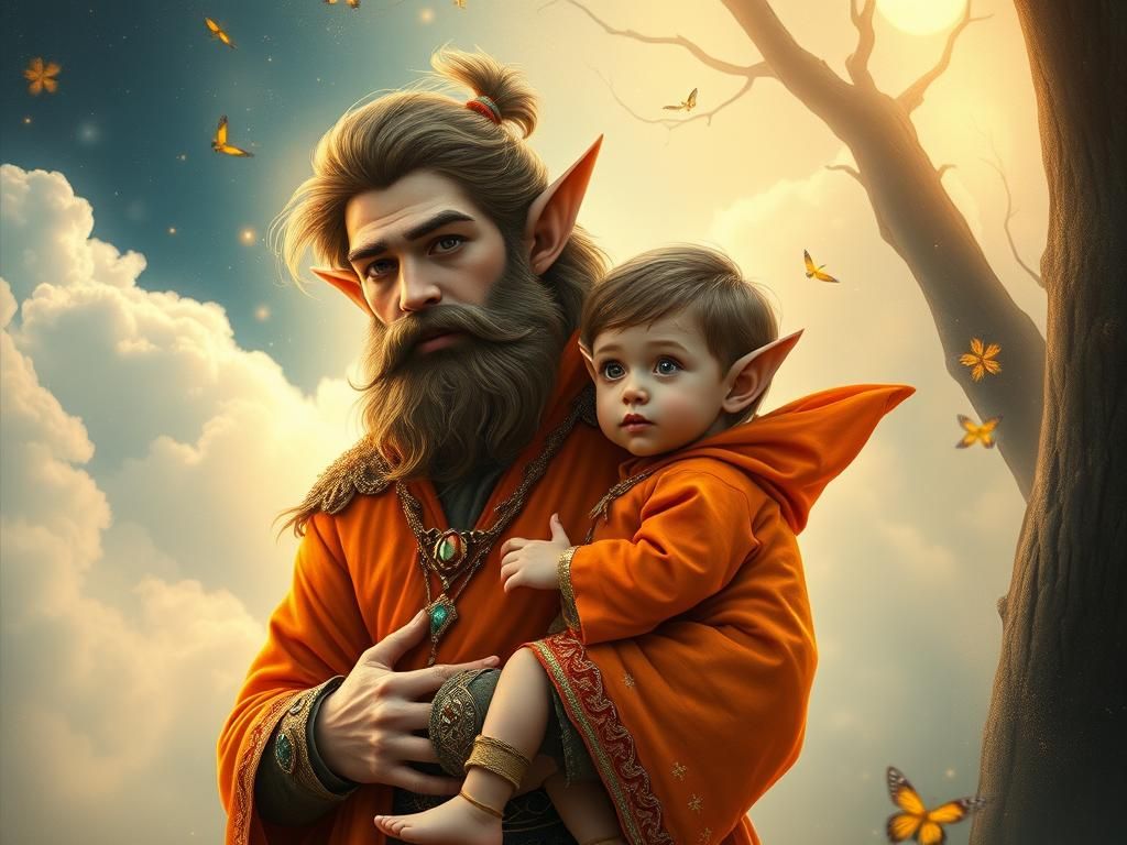 Elven Father and Son in Magical Forest