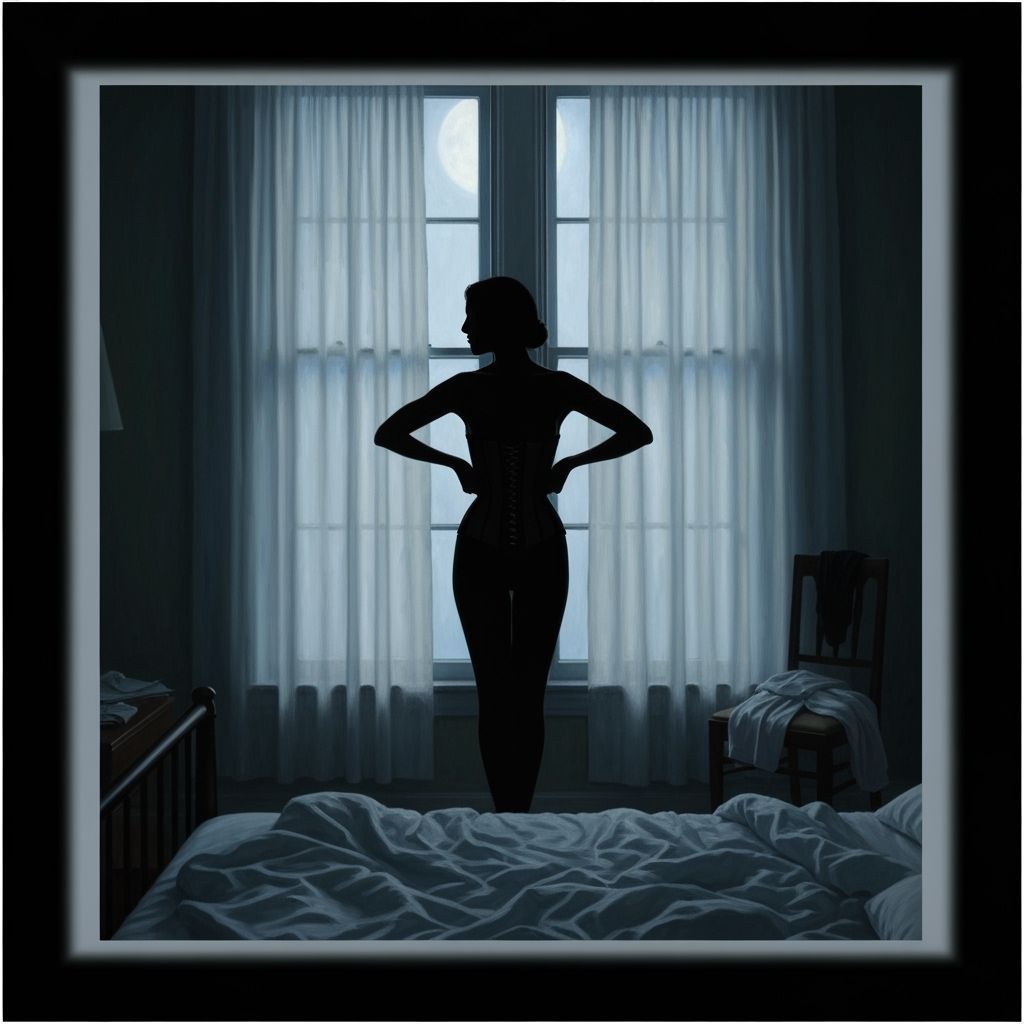 Woman's Silhouette Removing Corset by Moonlight