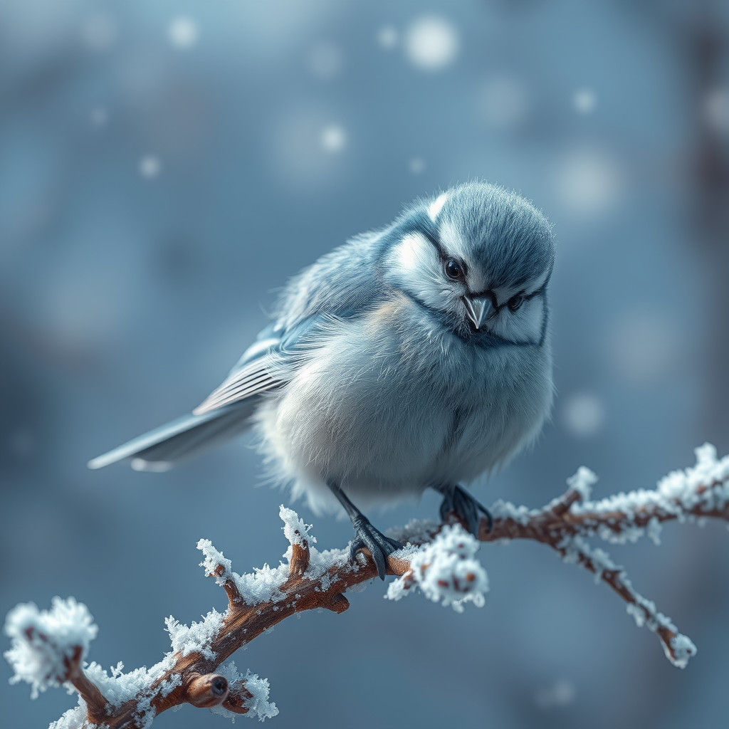 Whimsical Blue Tit in Winter Wonderland