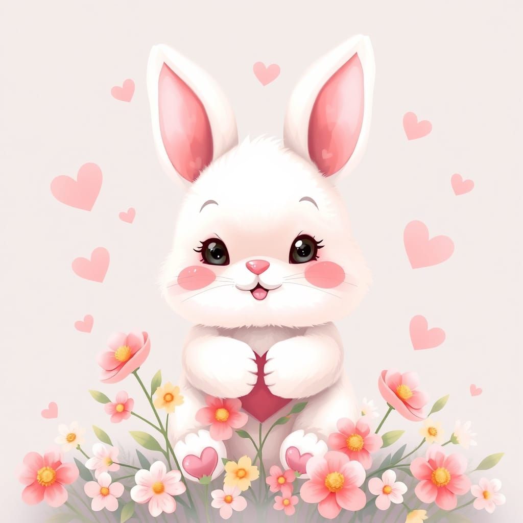 Cute Bunny Love in a Whimsical Floral Setting